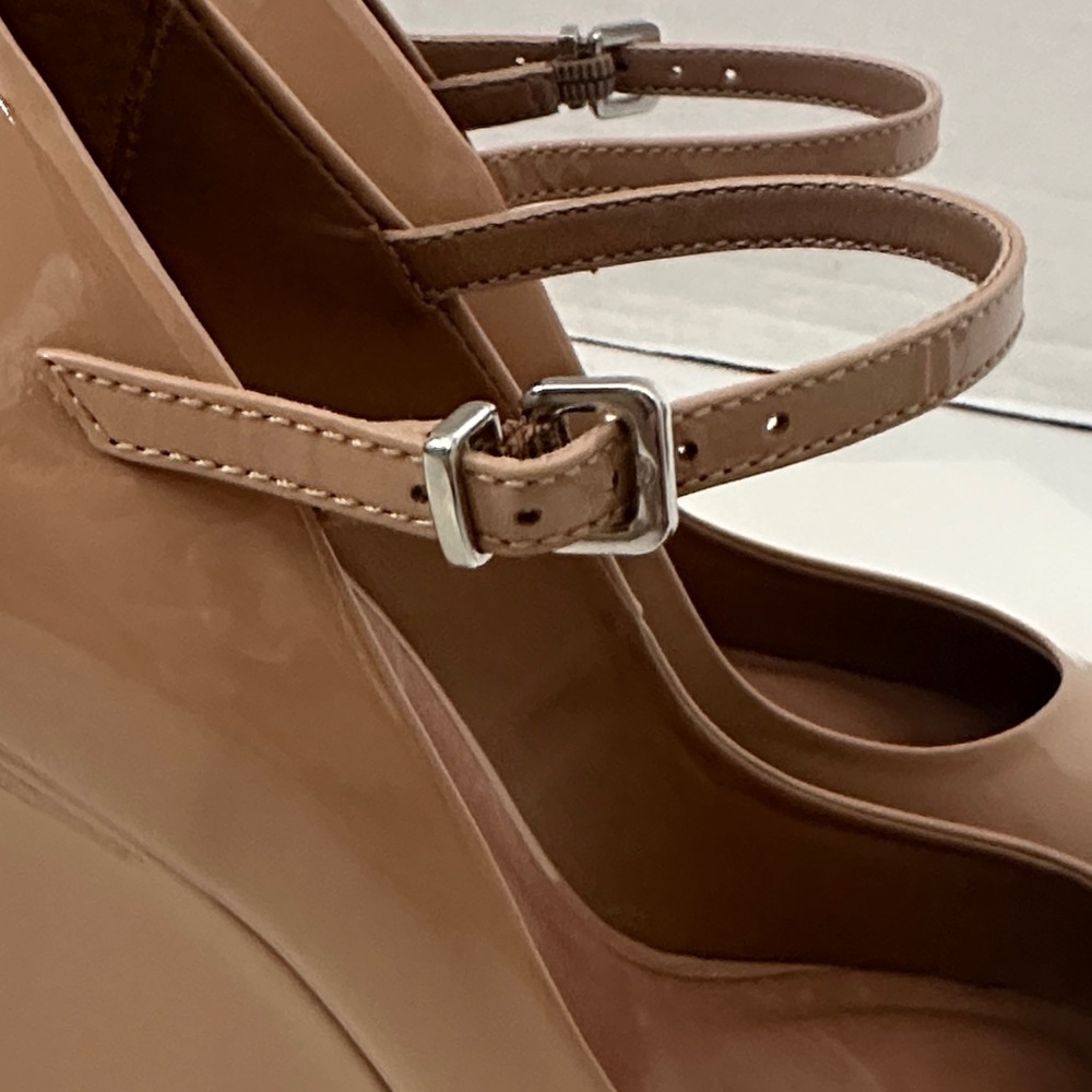 Maeve for Anthro The Sibley Mary Jane Patent Leather Wedge Heels nude 40 or 9.5 - Picture 7 of 12